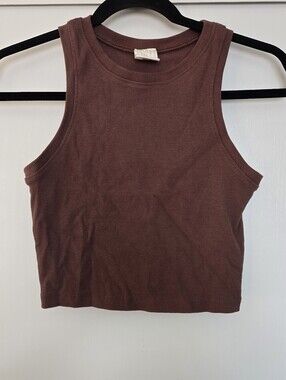 Full Tilt - Purplish-Brown Ribbed Crop Tank Top